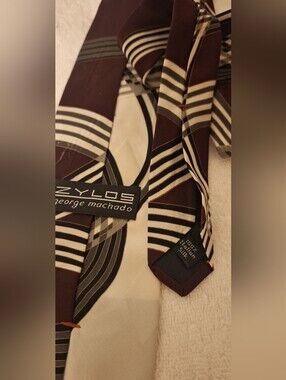 Zylos by George Machado Brown & Cream Striped Silk Tie